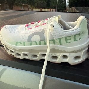 On Running White and Green Sneakers